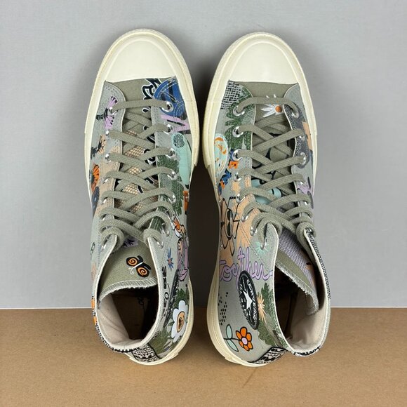Converse Chuck 70 High Top Floral Sneakers Womens 10.5 Gray Sage Lace Up - Picture 9 of 10